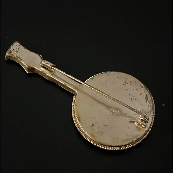 Vintage Multicolor Italian Mosaic Tile Floral Banjo Guitar Strings Brooch - Picture 5 of 6